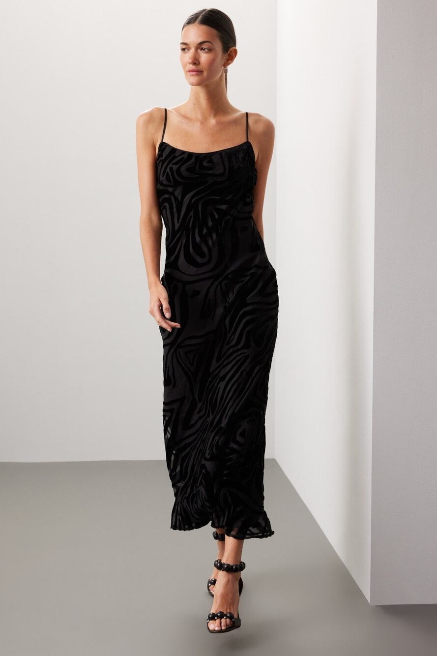 Ronny Kobo Black Geometric Burnout Velvet Sleeveless Slip Maxi Dress Size 0